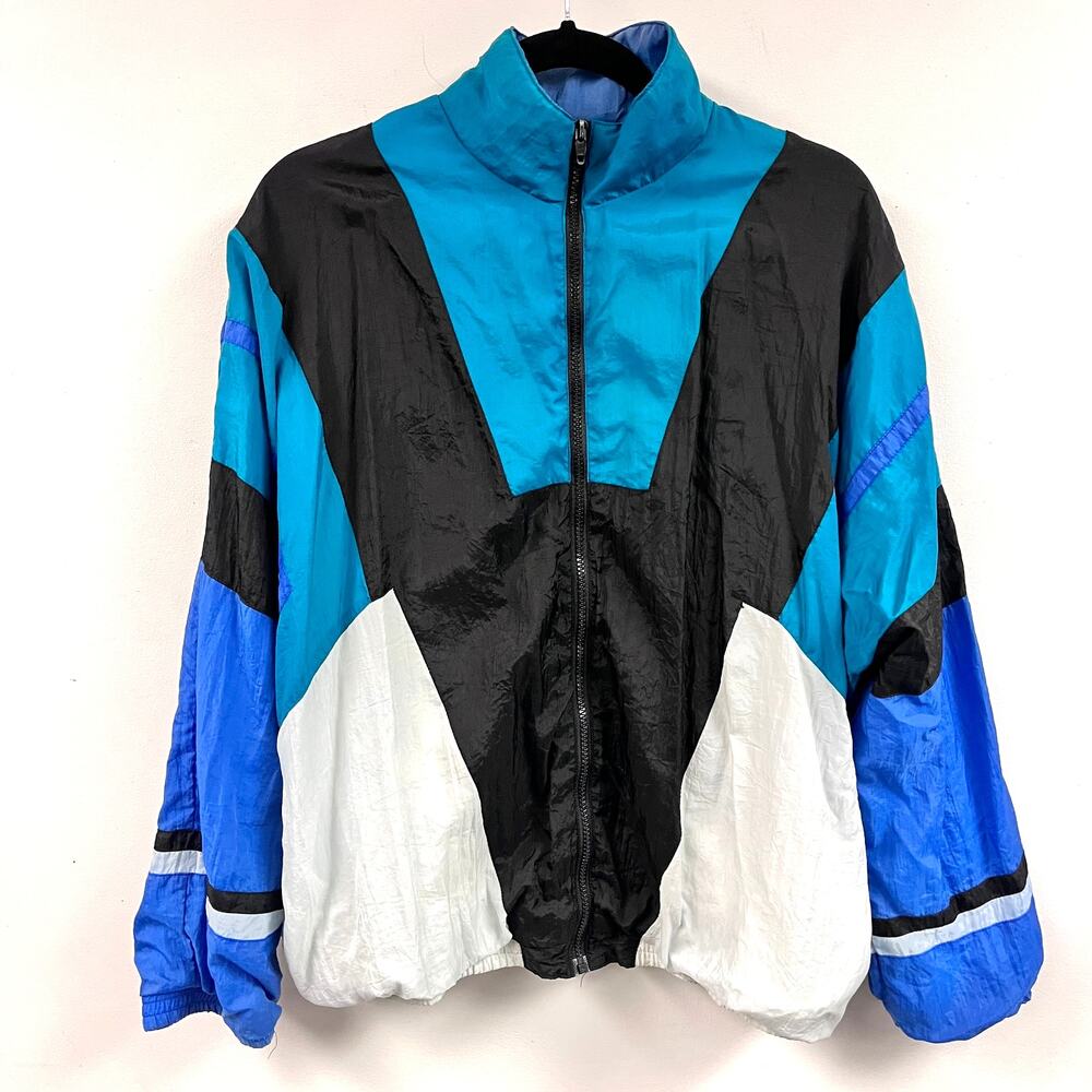 Men's Vintage 80's 90's Avait Sportif lined windbreaker full zip M blue black